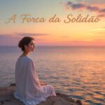 Ilustração de mulher sentada diante do mar ao pôr do sol