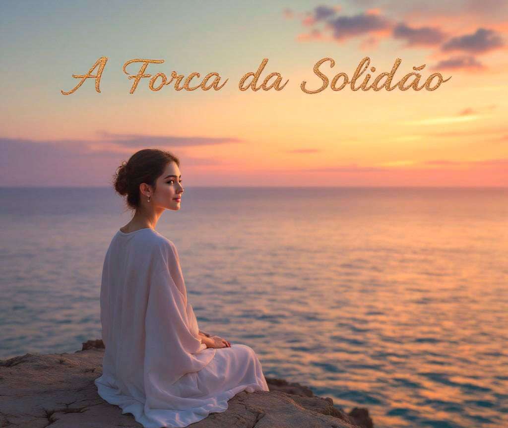 Ilustração de mulher sentada diante do mar ao pôr do sol