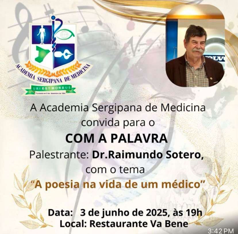 Convite da Academia Sergipana de Medicina para o Com a Palavra com Dr. Raimundo Sotero