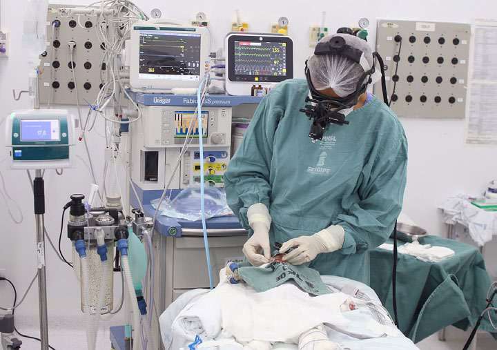 Médica realiza procedimento a laser em bebê prematuro na UTI neonatal