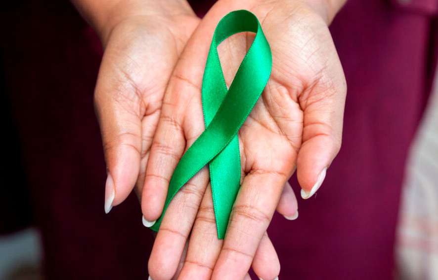 Mãos segurando o laço verde da campanha de doação de órgãos