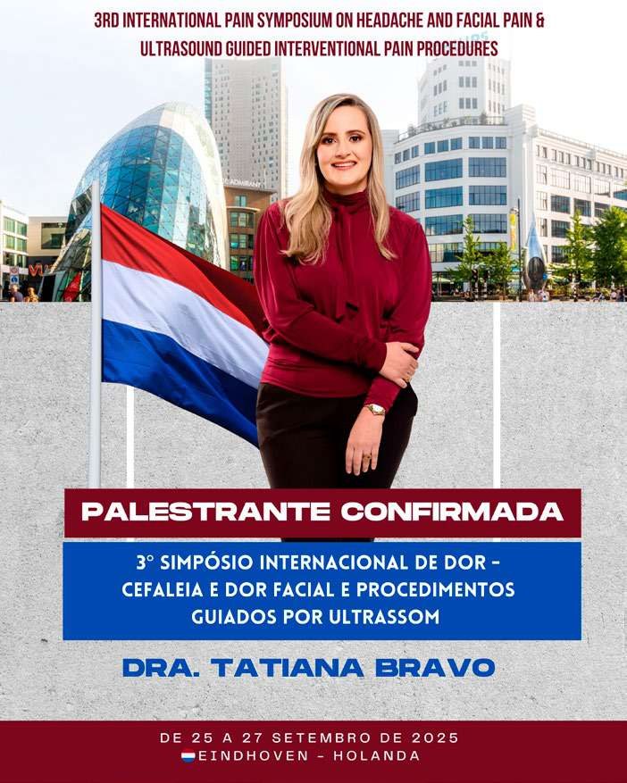 Cartaz anunciando Dra. Tatiana Bravo como palestrante na Holanda